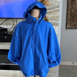 Lands' End Blue Hooded Lightweight Zip‎ Up Jacket Active Sporty Raincoat Medium
